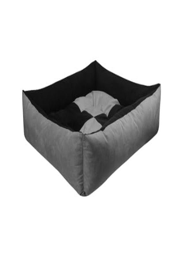 Gorgeous Reversible Super Soft Velvet Rectangular Cat Dog Pet Bed (LxWxH 60x45x22cm) (Small, Grey-Black) - Image 2